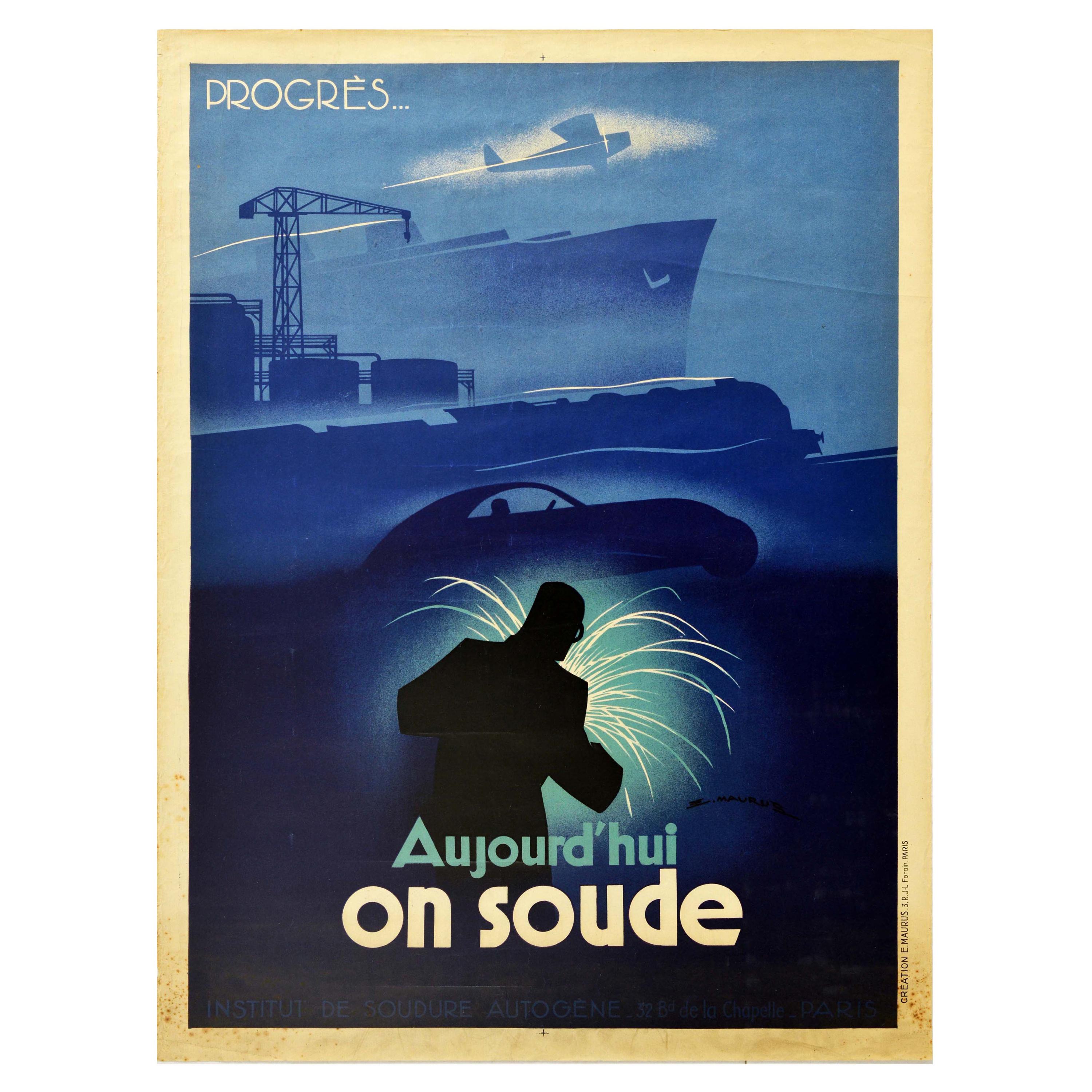 Original Vintage-Poster, „ Welding Progress Today“, Auto, Boot, Flugzeug, Zug, Kunst, Industrie