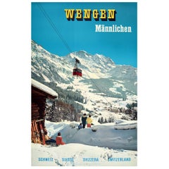Original Retro Poster Wengen Mannlichen Mountains Swiss Alps Ski Winter Sport