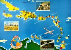 Original Vintage Poster West Indies Pan American Airways Educational Travel Map