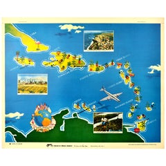 Original Vintage Poster West Indies Pan American Airways Educational Travel Map