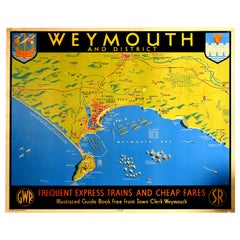 Original Vintage Poster Weymouth Great Western Railway Southern Train Travel Map