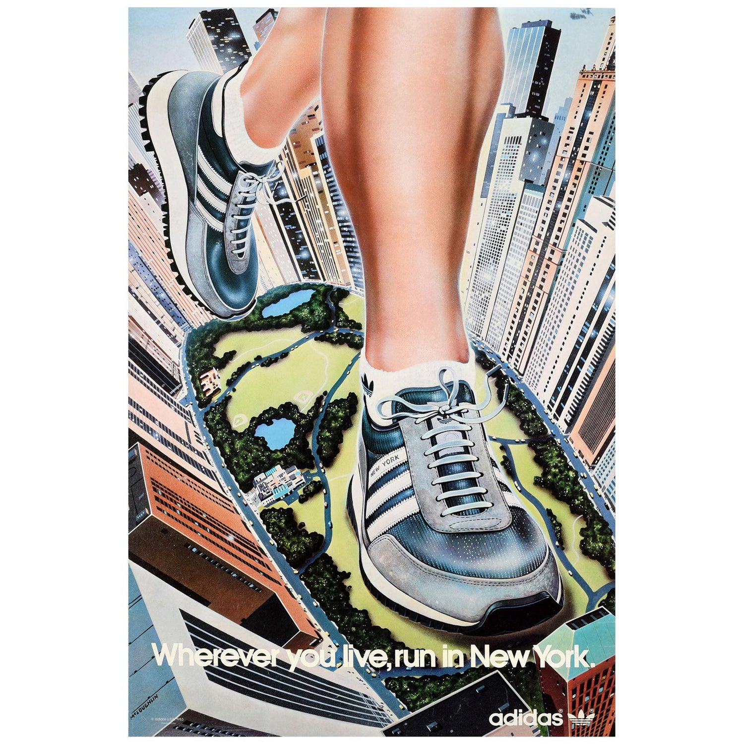Original Vintage Poster Wherever You Live Run In New York Adidas Originals  Shoes For Sale at 1stDibs