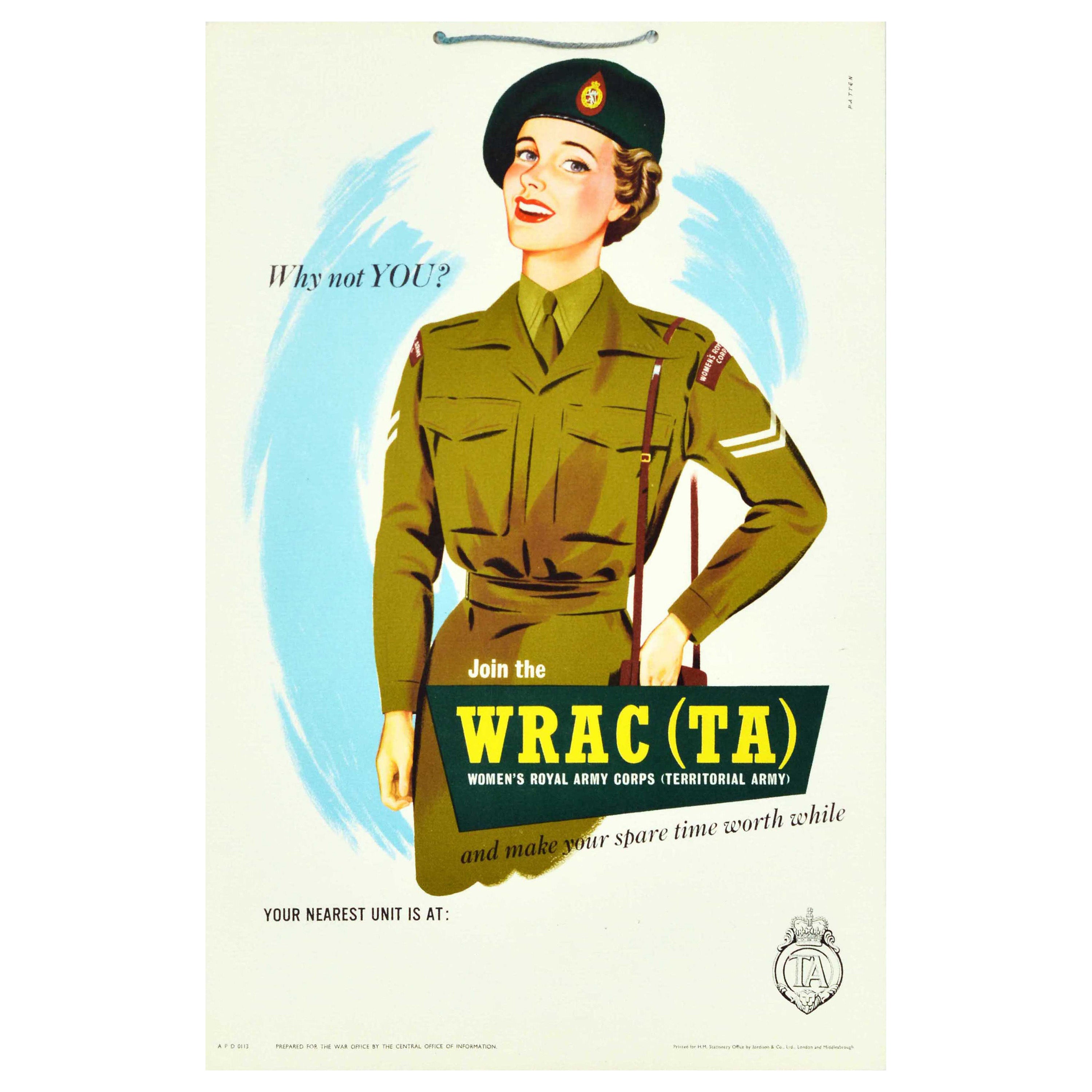 Original Vintage Poster Why Not You Women's Royal Army Corps Territorial Army