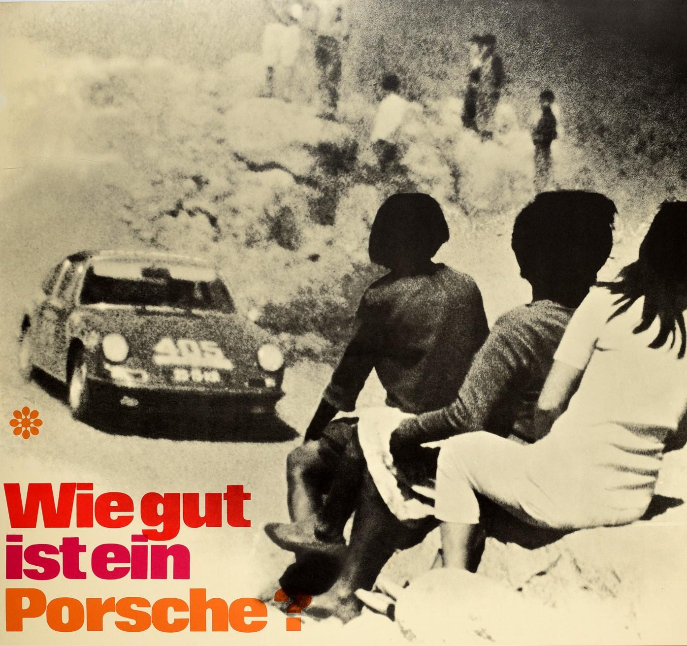 Poster d'epoca originale di Porsche che celebra la vittoria dell'azienda nella gara di 2.055 miglia in Argentina - Quanto è bella una Porsche? Come questa in Argentina ... / Wie gut ist ein Porsche? Così bene come quello in argentino... Grande