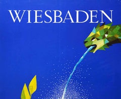 Original Vintage Poster Wiesbaden Heilbad Spa Resort Town Germany Water Fountain