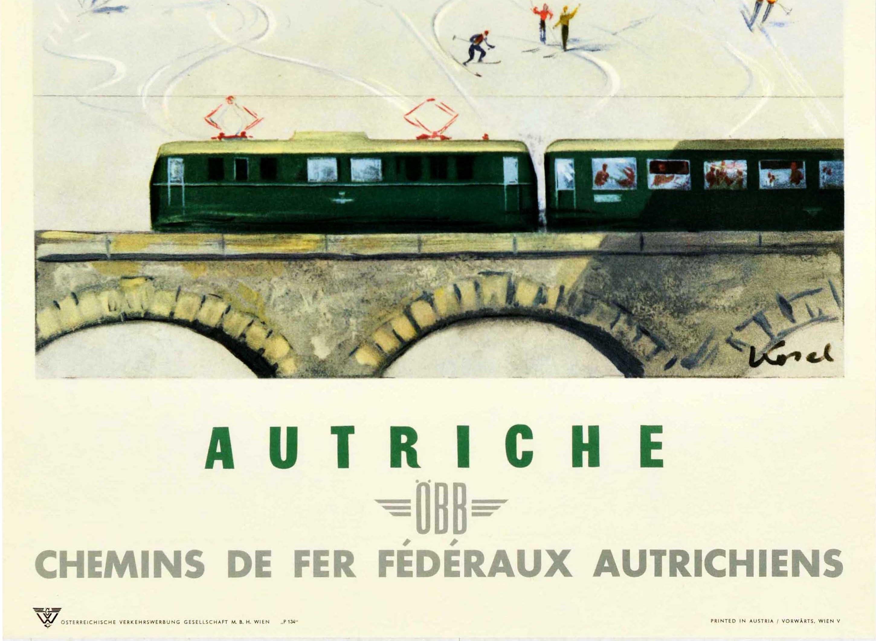 Autrichien Affiche rétro originale, Sports d'hiver, Ski, Autriche, OBB, Chemin de fer, Voyage, Art en vente