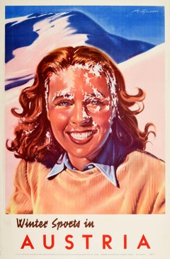 Poster originale d'epoca Sport invernali in Austria Alpi Montagne Neve Design