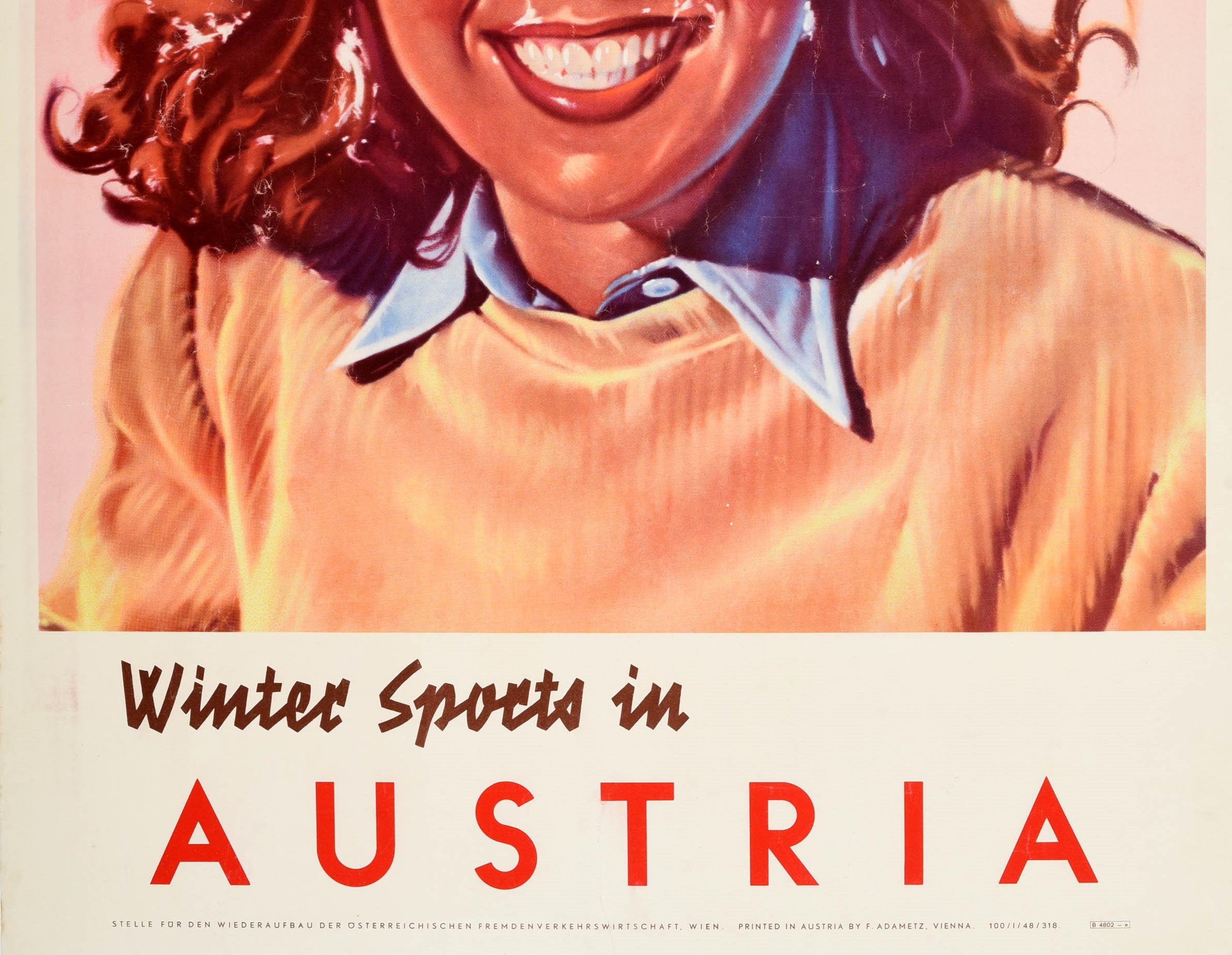 Original Vintage-Poster, Wintersport in Österreich, Alpen, Berge, Schneeball, Design im Zustand „Gut“ im Angebot in London, GB