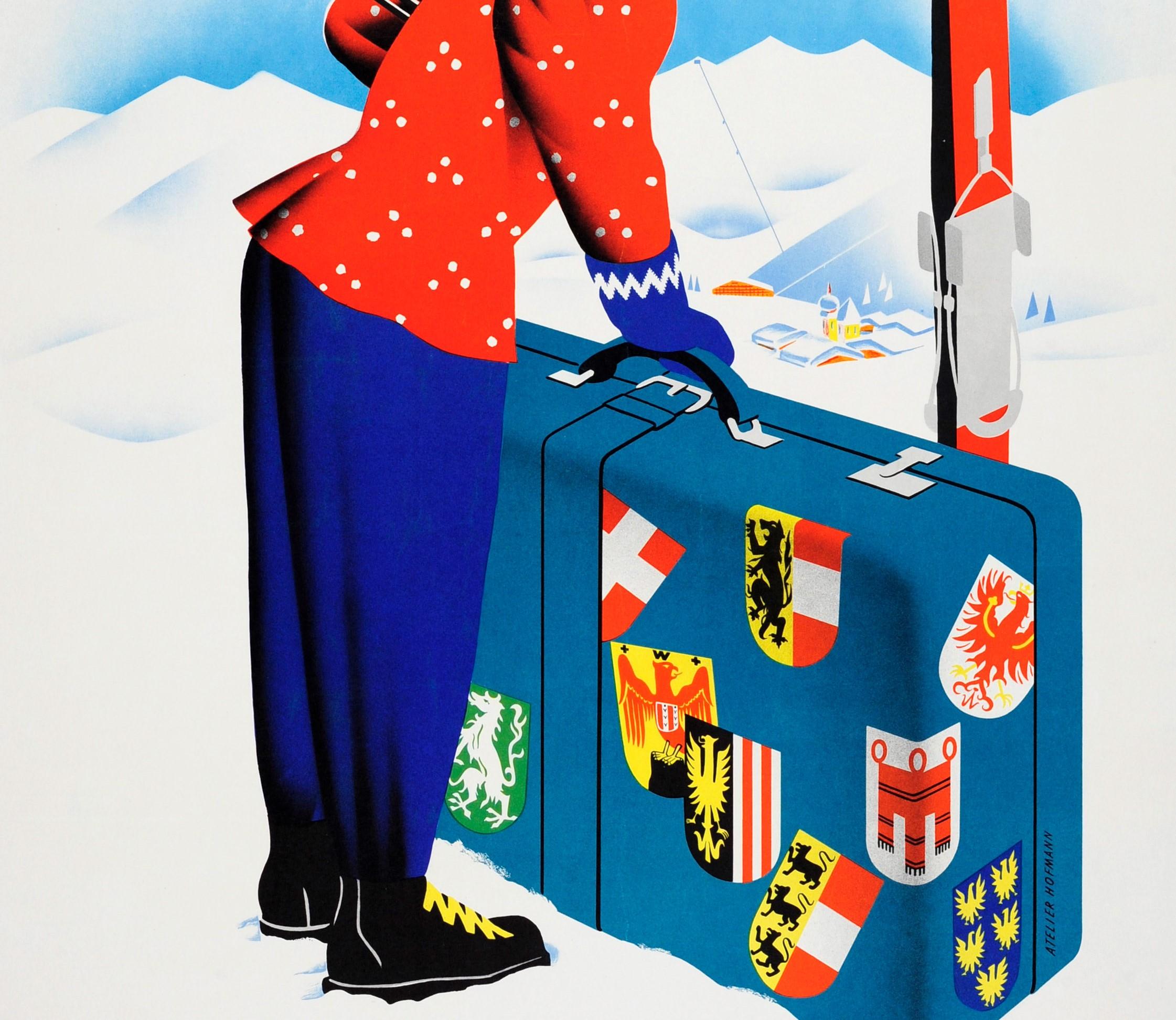 Austrian Original Vintage Poster - Winter Sports In Austria Ft. Ski Resort Luggage Labels