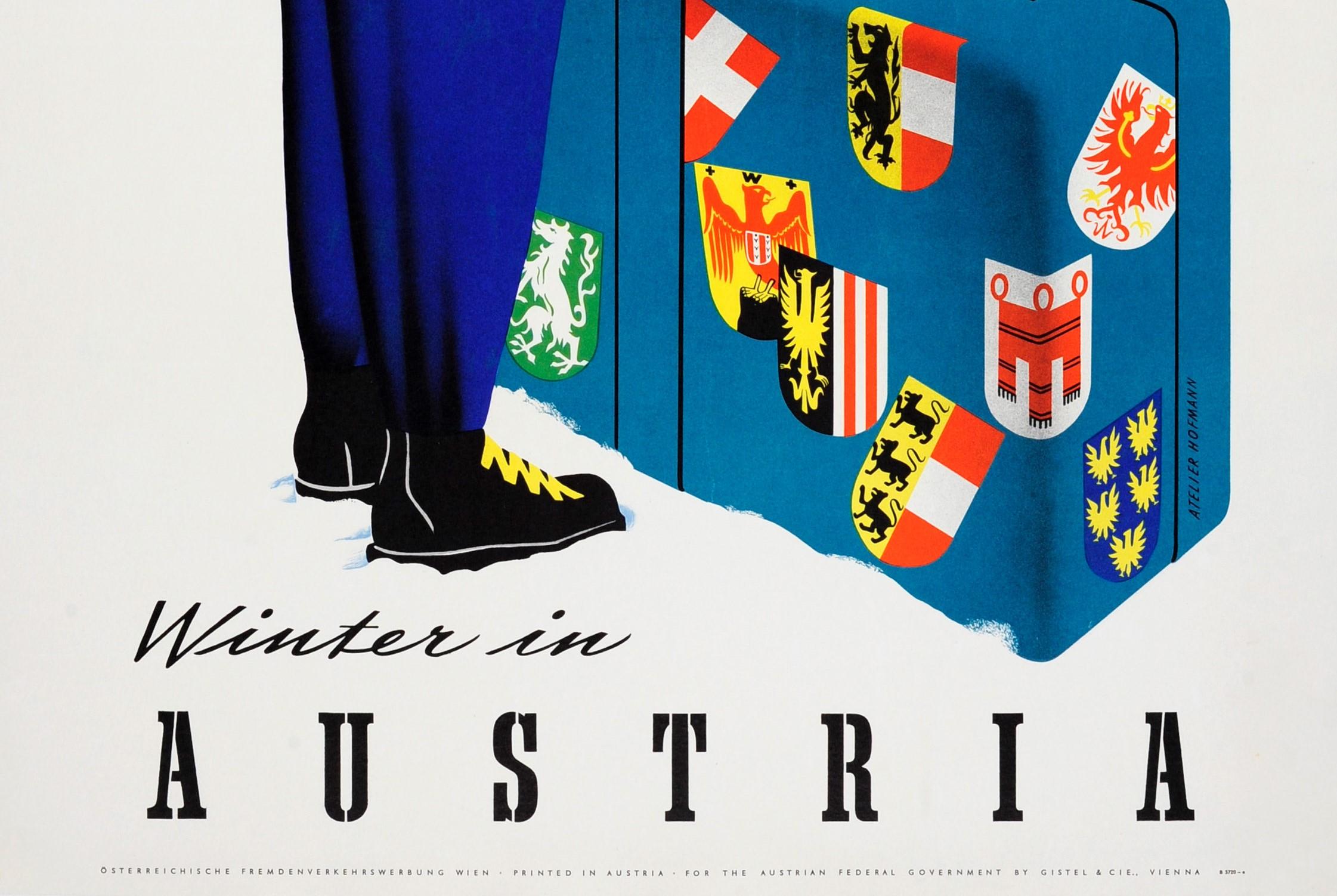 Original Vintage Poster - Winter Sports In Austria Ft. Ski Resort Luggage Labels In Good Condition In London, GB
