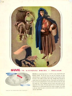 Original Vintage Poster Wool In National Dress Ireland Drake Brookshaw Clothing