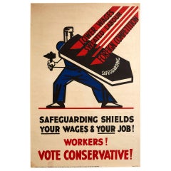 Original Vintage Poster Workers Vote Conservative Elections Political Propaganda