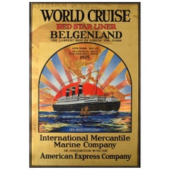 Original Vintage Poster World Cruise Red Star Line Belgenland Luxury Travel Ship