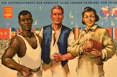 Original Vintage Poster World Trade Union Congress Vienna Worker Unity FDGB WGB