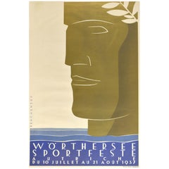 Original Vintage Poster Worthersee Sportfeste Sport Festival Art Deco Athlete