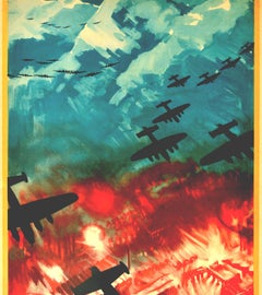 Original Vintage Poster WWII Defender Of Freedom RAF Bombers Italian Alps Planes