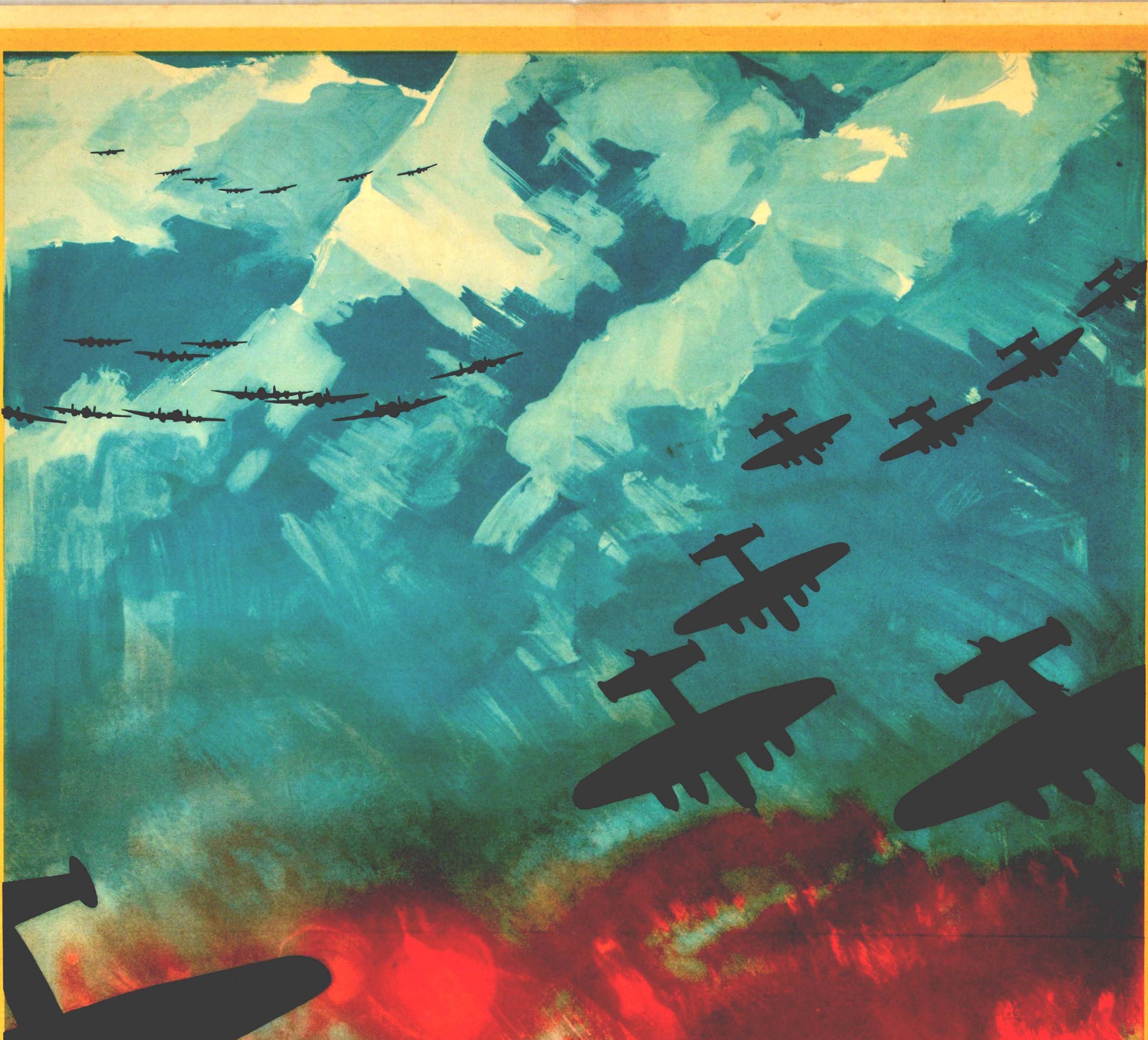 Original Vintage Poster WWII Defender Of Freedom RAF Bombers Italienische Alpen Flugzeuge (Britisch) im Angebot