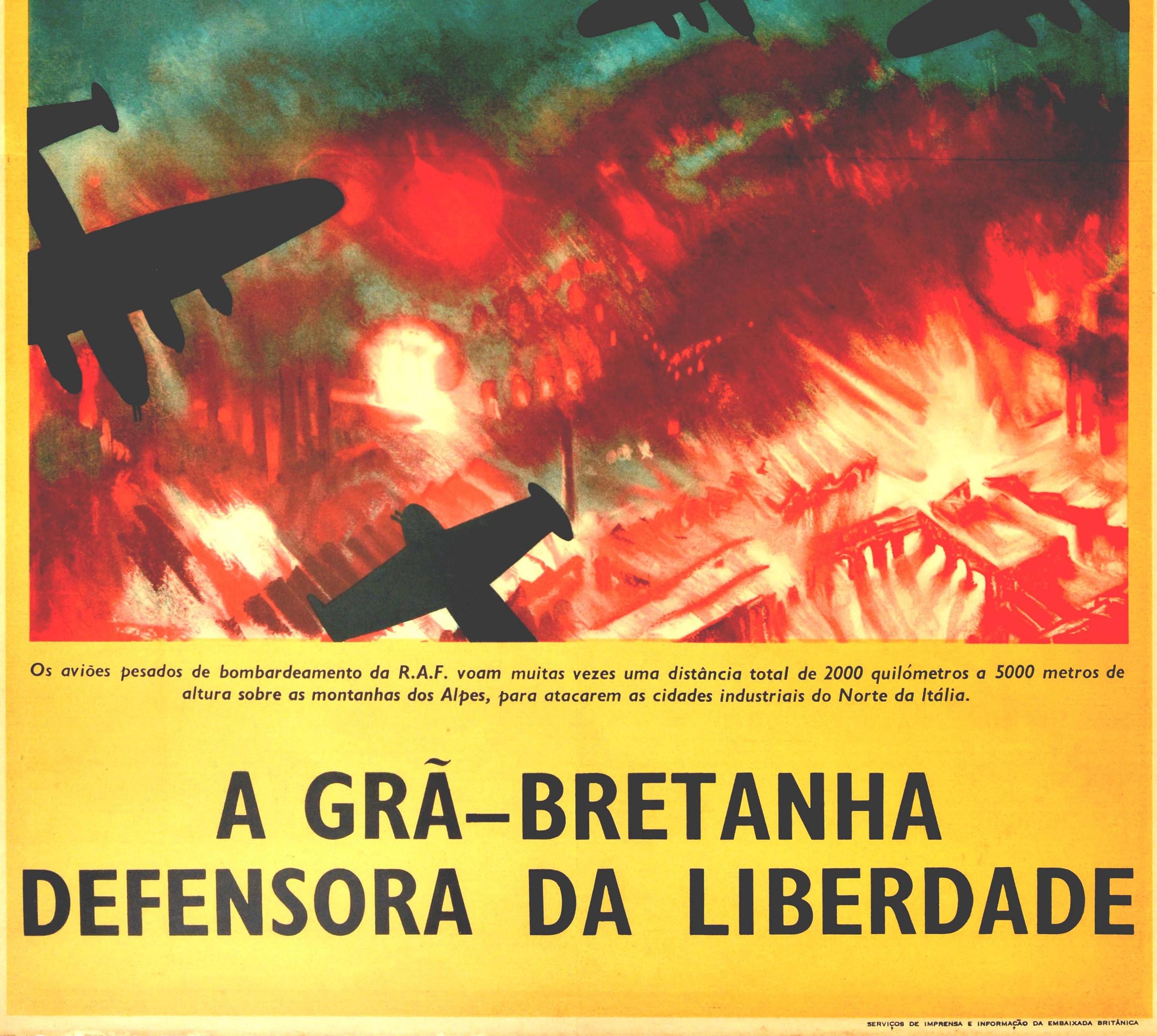 Original Vintage Poster WWII Defender Of Freedom RAF Bombers Italienische Alpen Flugzeuge im Zustand „Gut“ im Angebot in London, GB