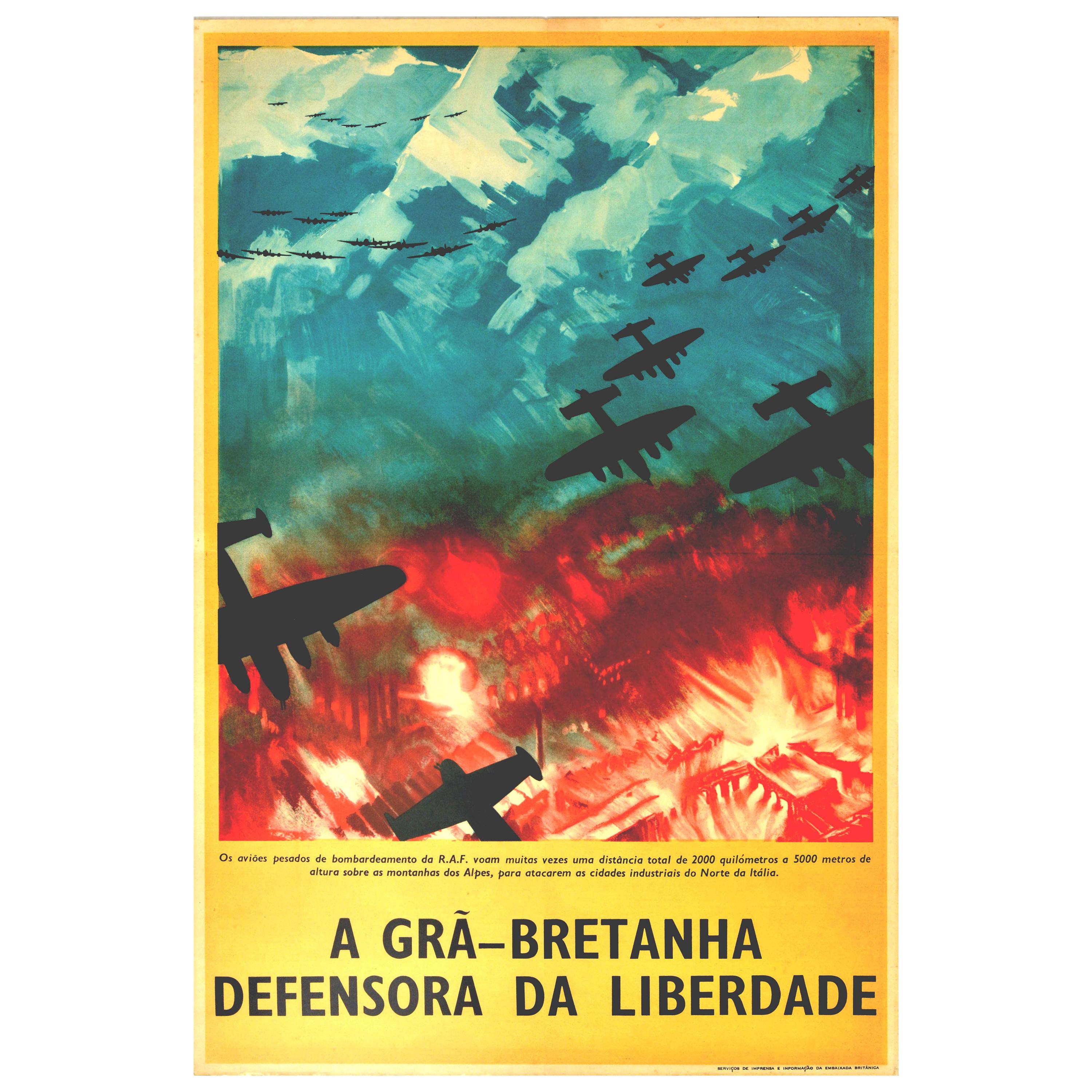 Affiche rétro originale de la Seconde Guerre mondiale, Défenseur de la Liberté, RAF, Bombers, Avions des Alpes italiennes en vente