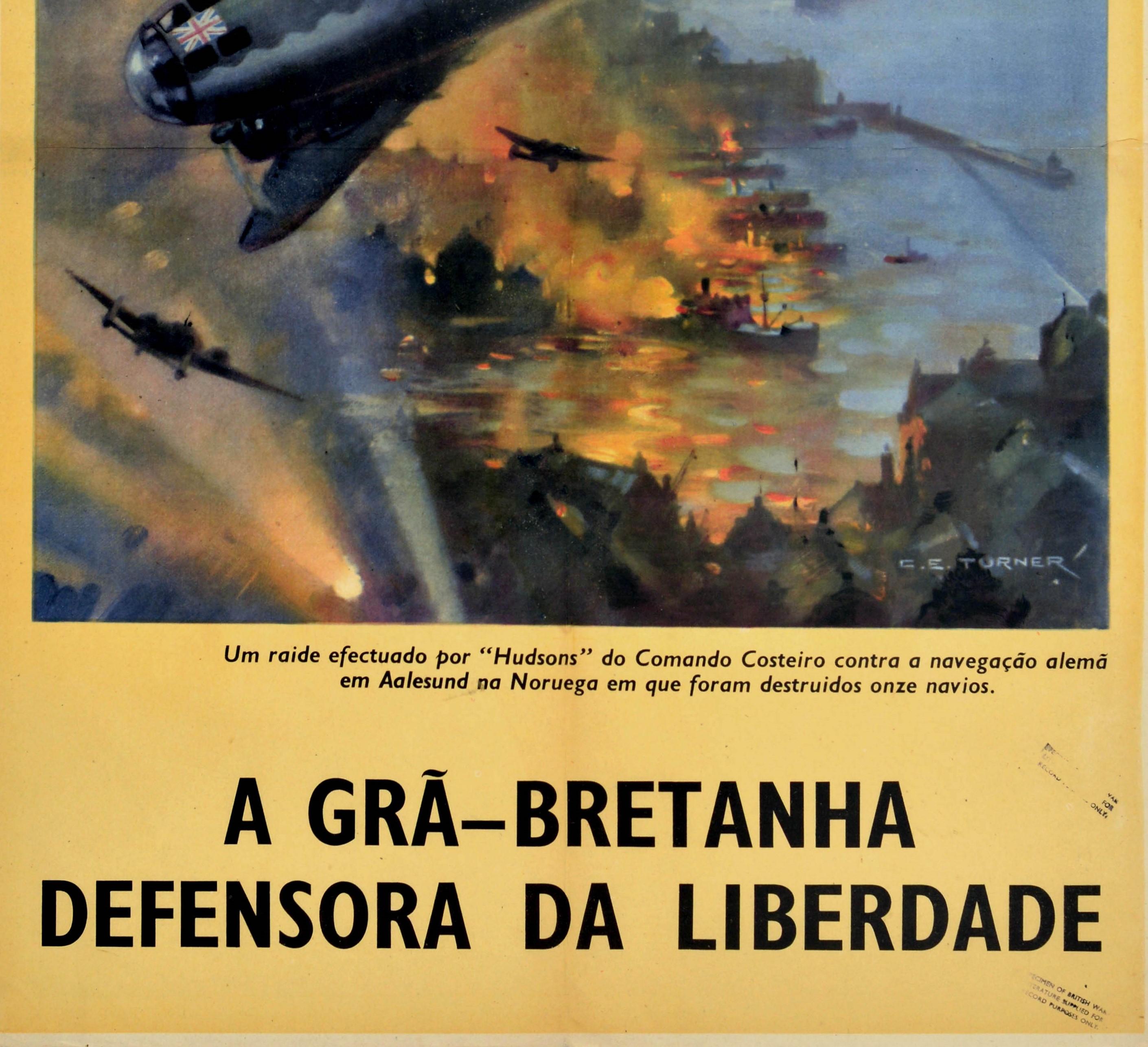 Original Vintage Poster WWII Defender Of Freedom RAF Hudson Fighter Plane Norwegen im Zustand „Relativ gut“ im Angebot in London, GB