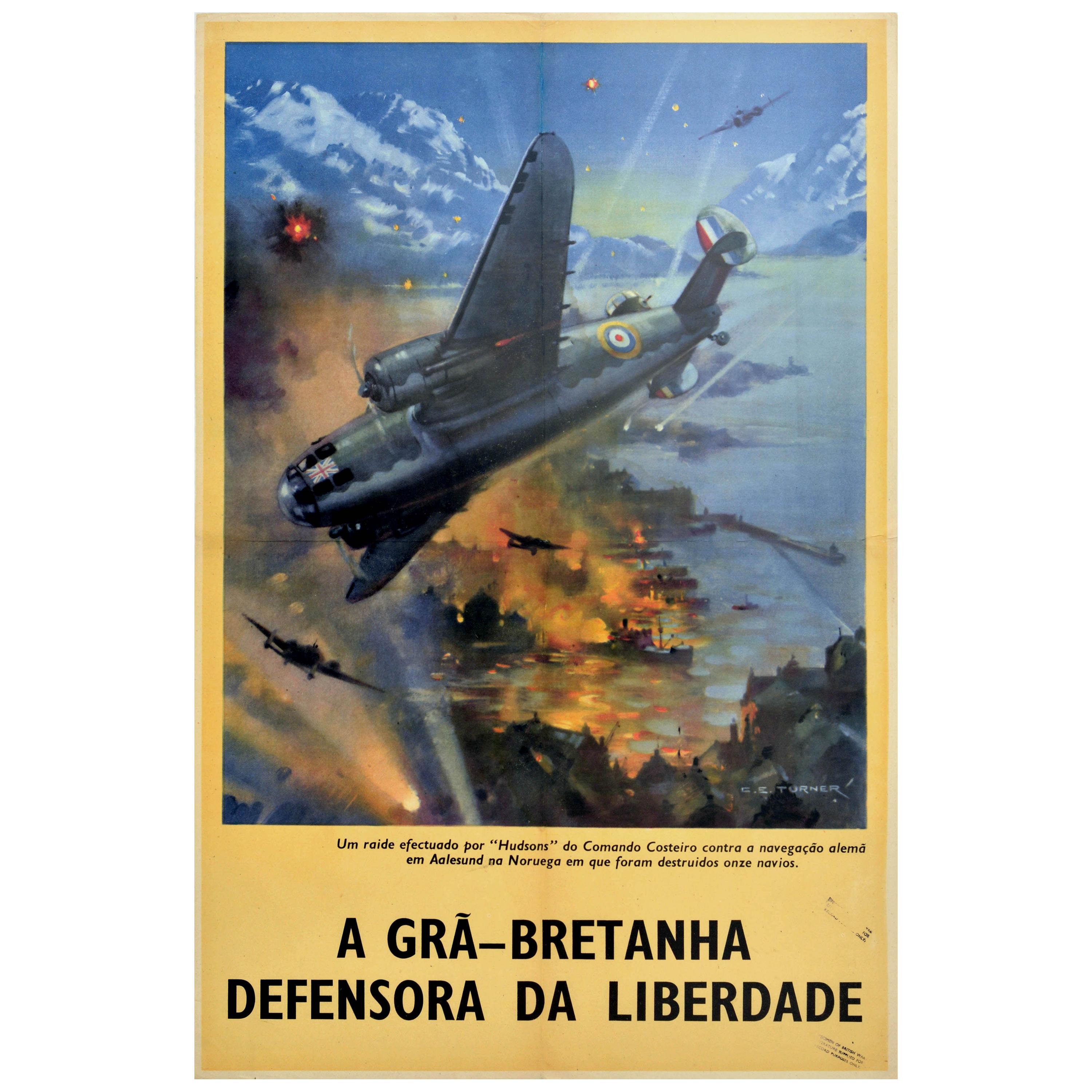 Original Vintage Poster WWII Defender Of Freedom RAF Hudson Fighter Plane Norway
