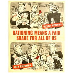 Original Vintage Poster WWII Rationing Means A Fair Share Food War Ration Book