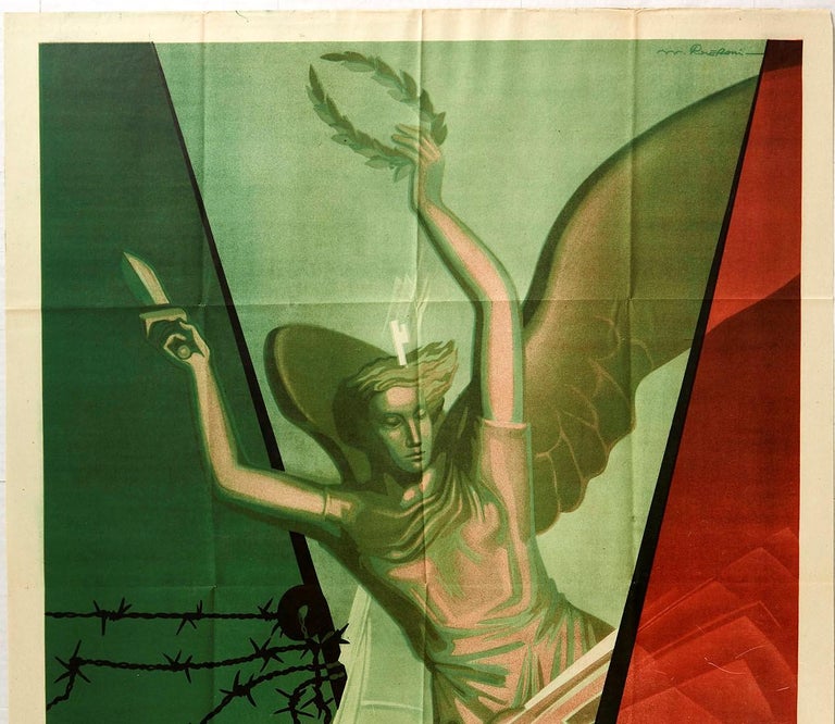 Italian Original Vintage Poster WWII Treasury Bills Vittoria Victory War Bonds Italy For Sale