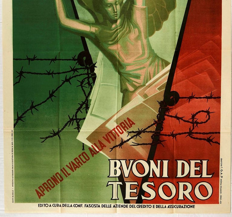 Original Vintage Poster WWII Treasury Bills Vittoria Victory War Bonds Italy In Good Condition For Sale In London, GB