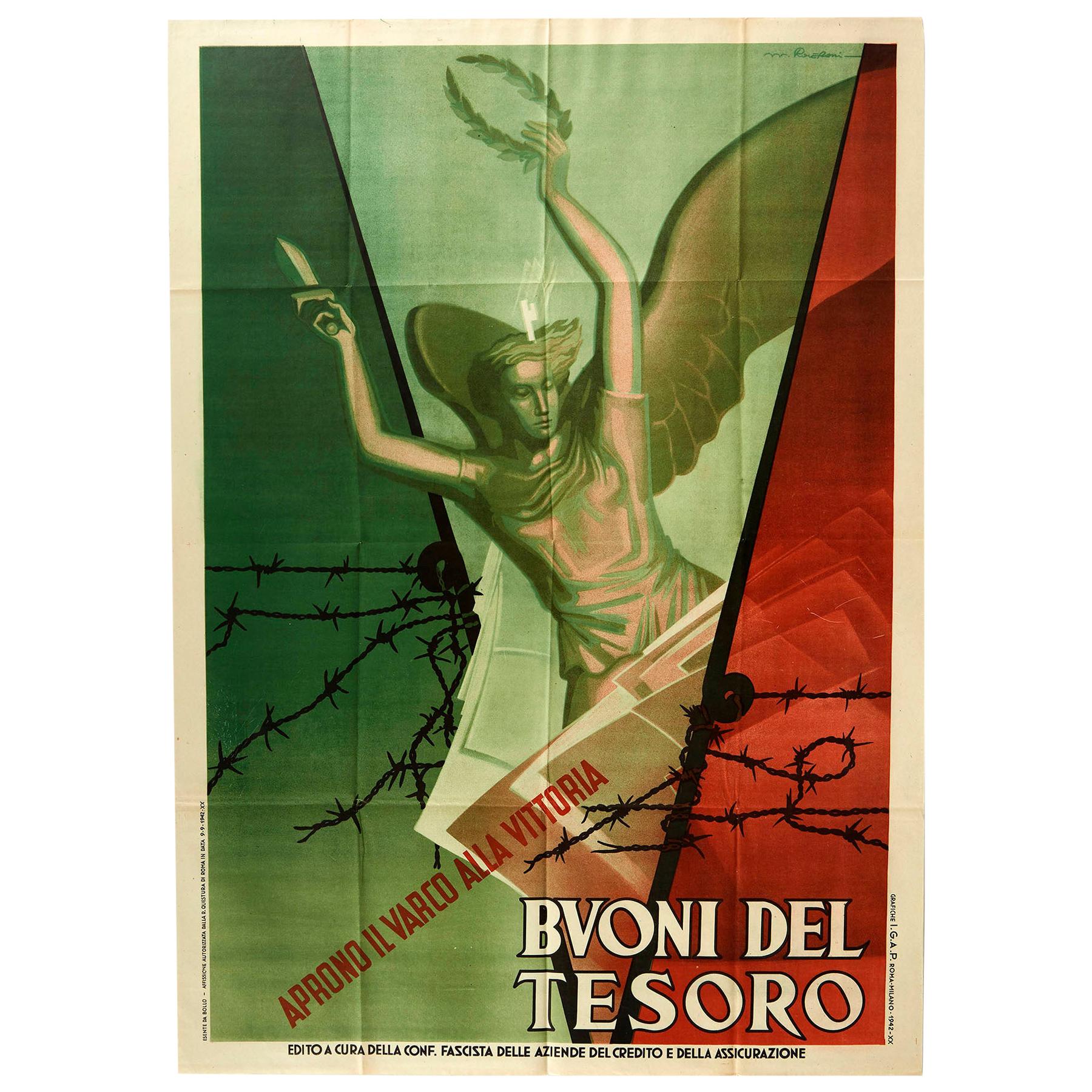 Original Vintage Poster WWII Treasury Bills Vittoria Victory War Bonds Italy
