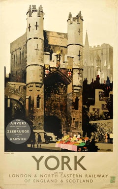 Original Vintage Poster York LNER Railway England & Scotland Monk Bar Gatehouse