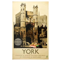 Original Vintage Poster York LNER Railway England & Scotland Monk Bar Gatehouse