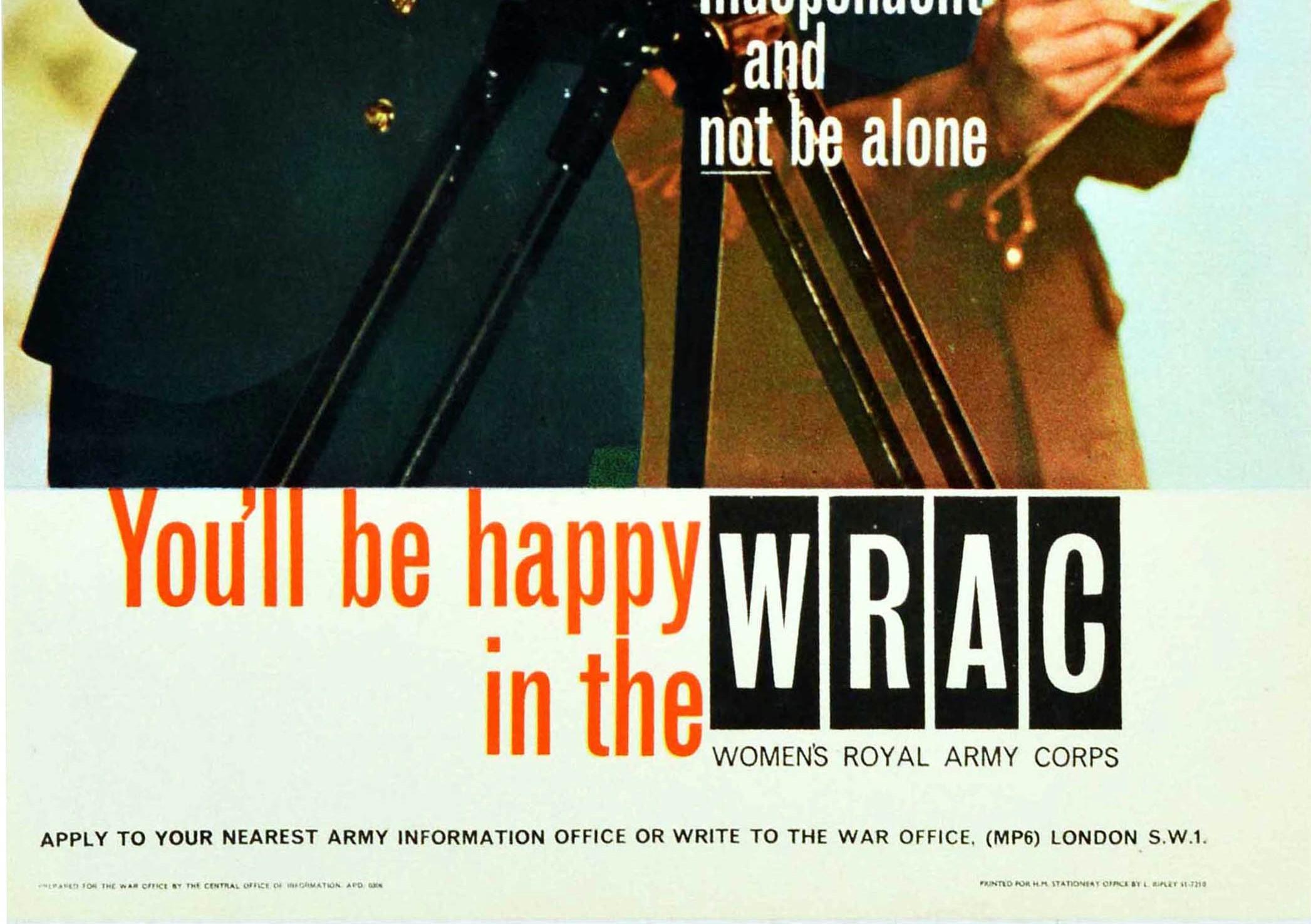 British Original Vintage Poster You'll Be Happy In The WRAC Women's Royal Army Corps