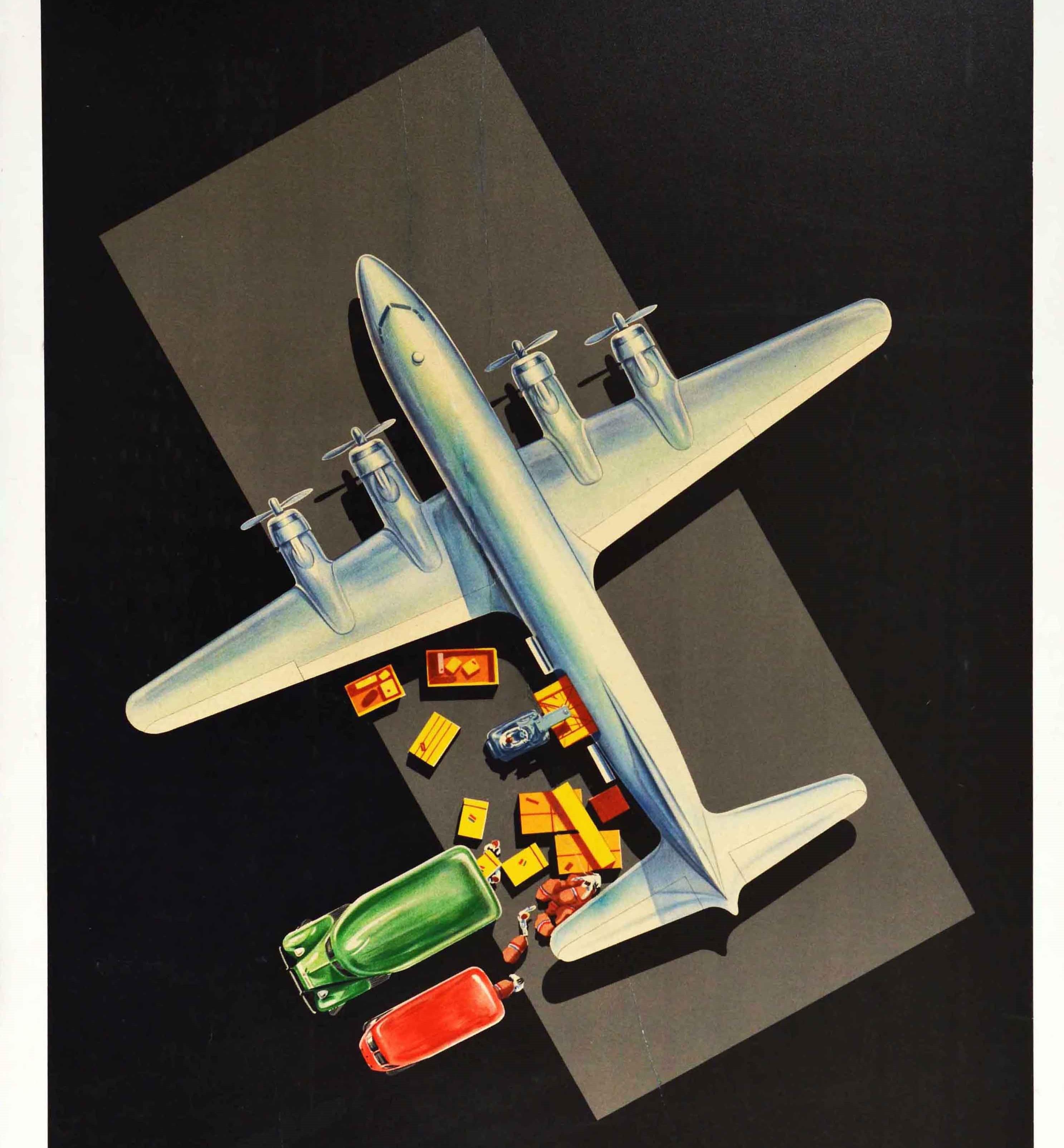 Mid-Century Modern Original Vintage Poster Your Freight By KLM Royal Dutch Airlines Midcentury Art For Sale
