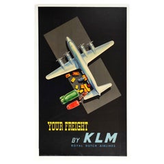 Affiche vintage d'origine Votre Freight par KLM Royal Dutch Airlines, art du milieu du siècle dernier