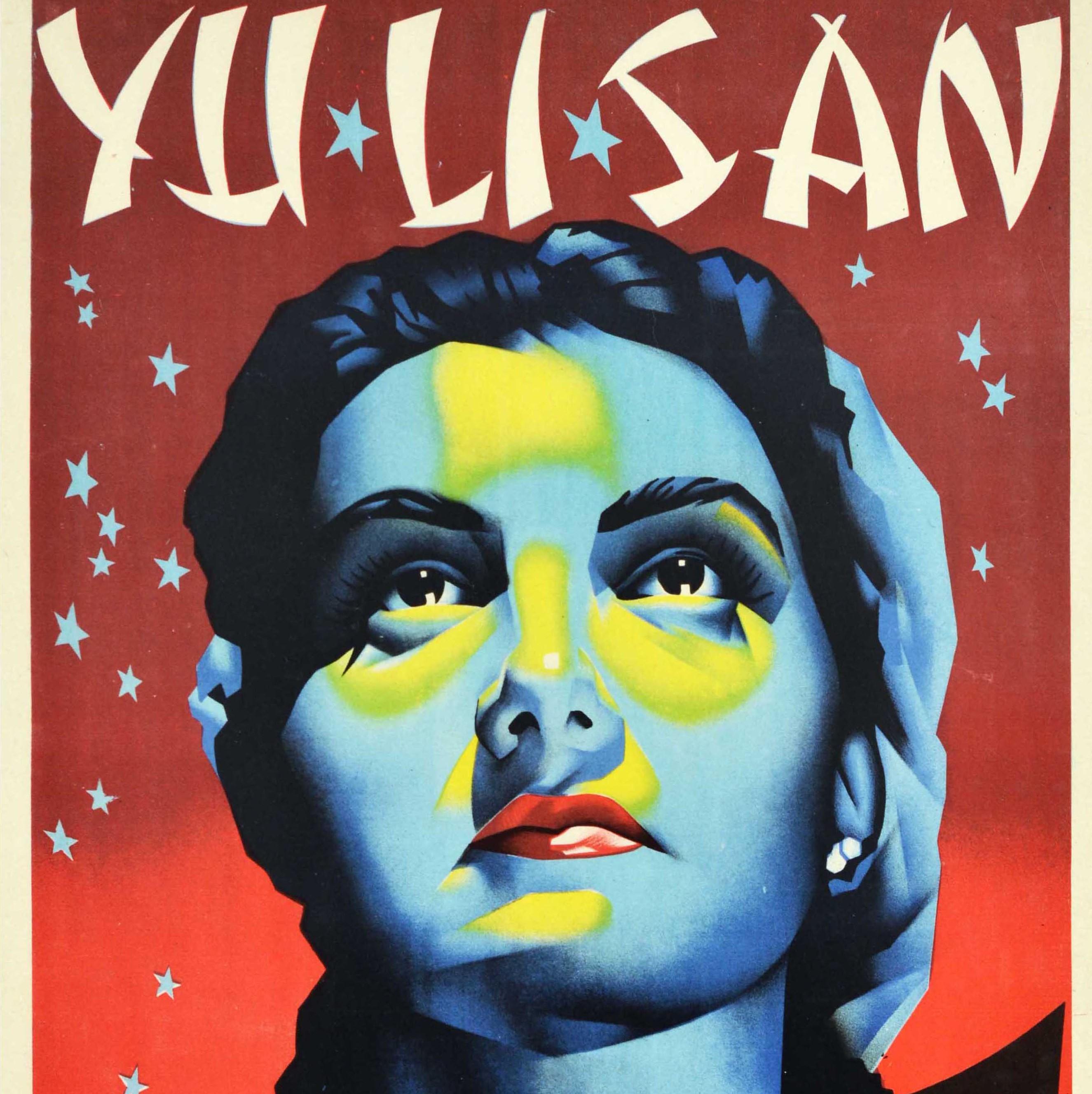 Spanish Original Vintage Poster Yu Li San Enigmatic Medium Of Professor Alba Magic Show