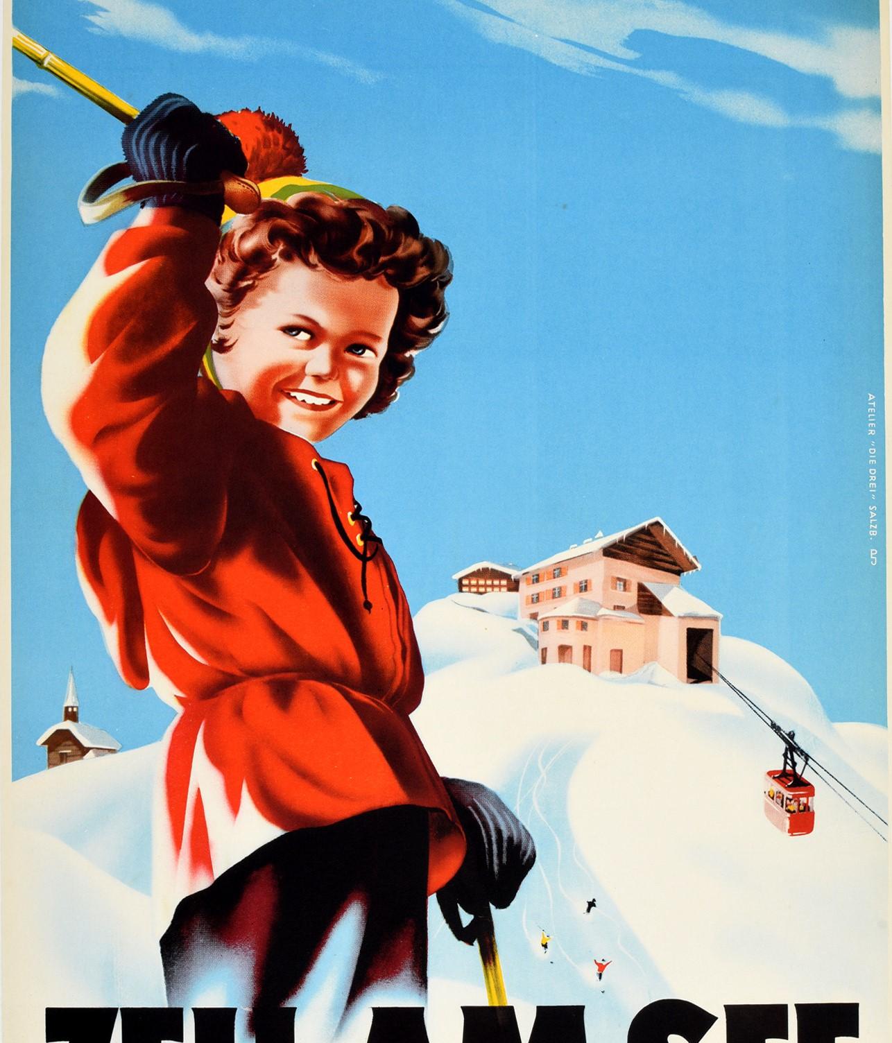 Austrian Original Vintage Poster Zell Am See Austria Mountain Winter Sport Skiing Travel