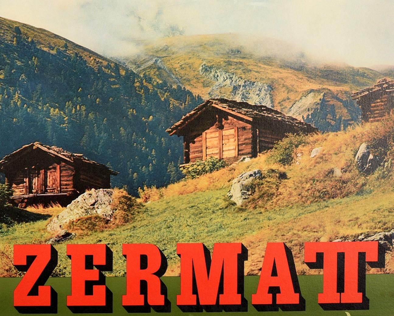 Original Vintage Poster Zermatt Switzerland Matterhorn Mountain Cervin Travel Bon état à London, GB