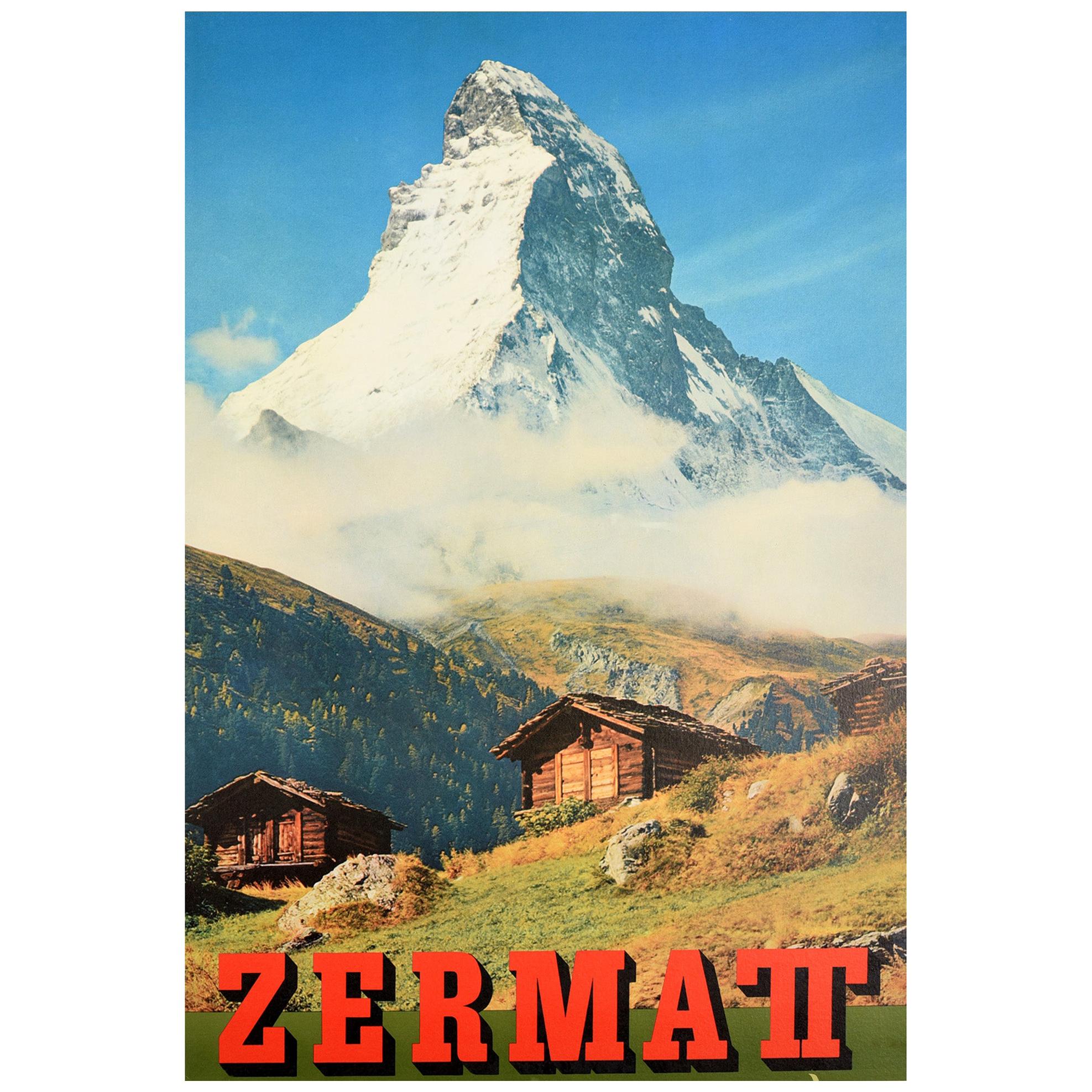 Original Vintage Poster Zermatt Switzerland Matterhorn Mountain Cervin Travel