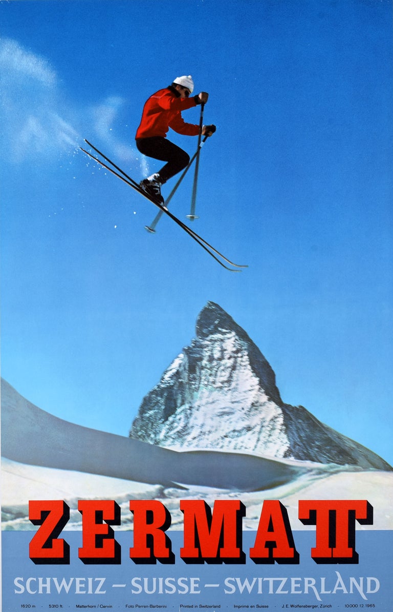 Original Vintage Poster Zermatt Switzerland Matterhorn Skiing Winter ...