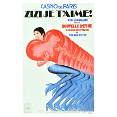 Original Vintage-Poster, Zizi Je T'Aime, Casino De Paris, Cabaret, „I Love You Heart“, Vintage