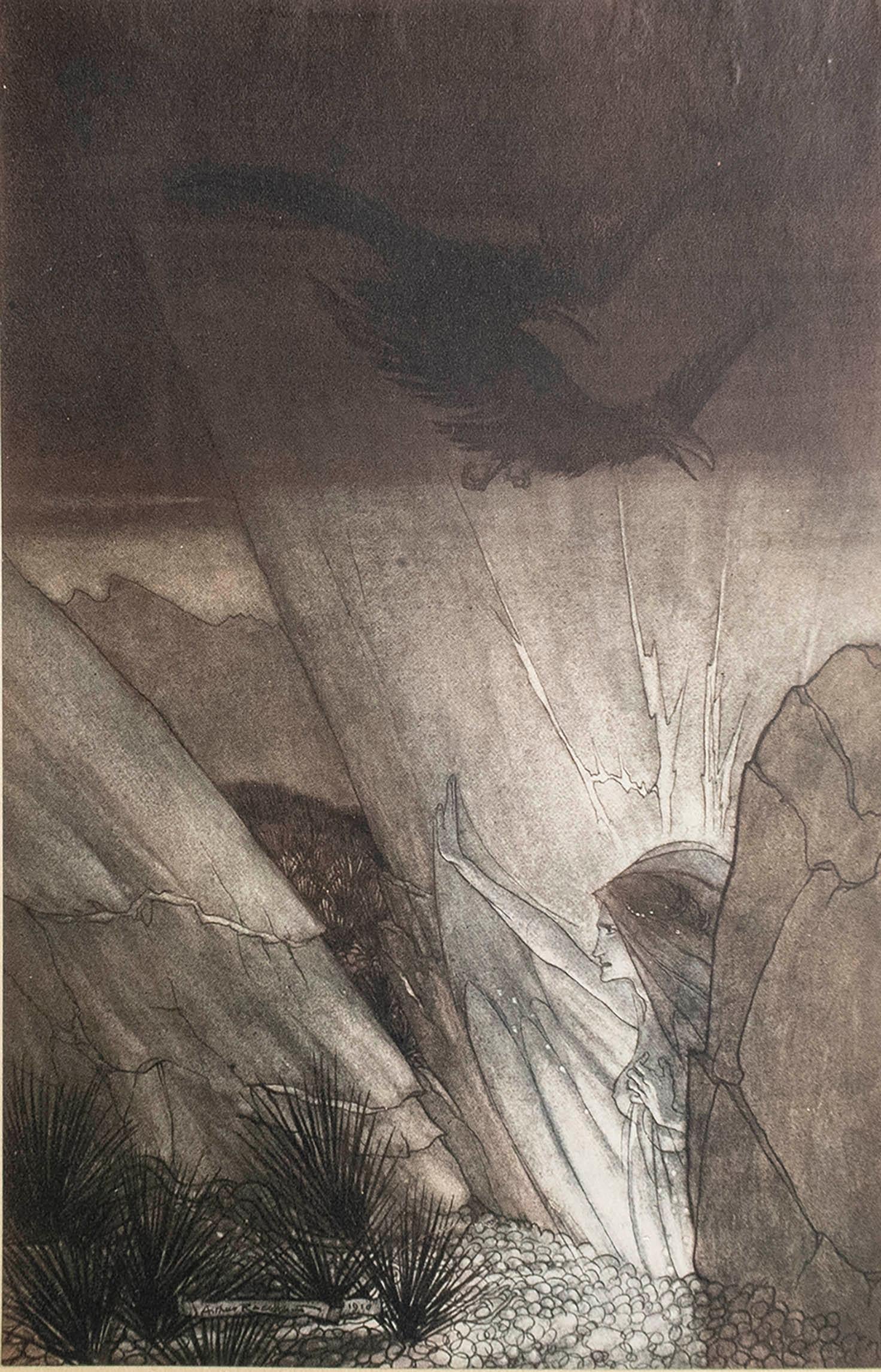 Wunderschönes Bild von Arthur Rackham.

Es handelt sich um eine der Illustrationen zu Wagners 