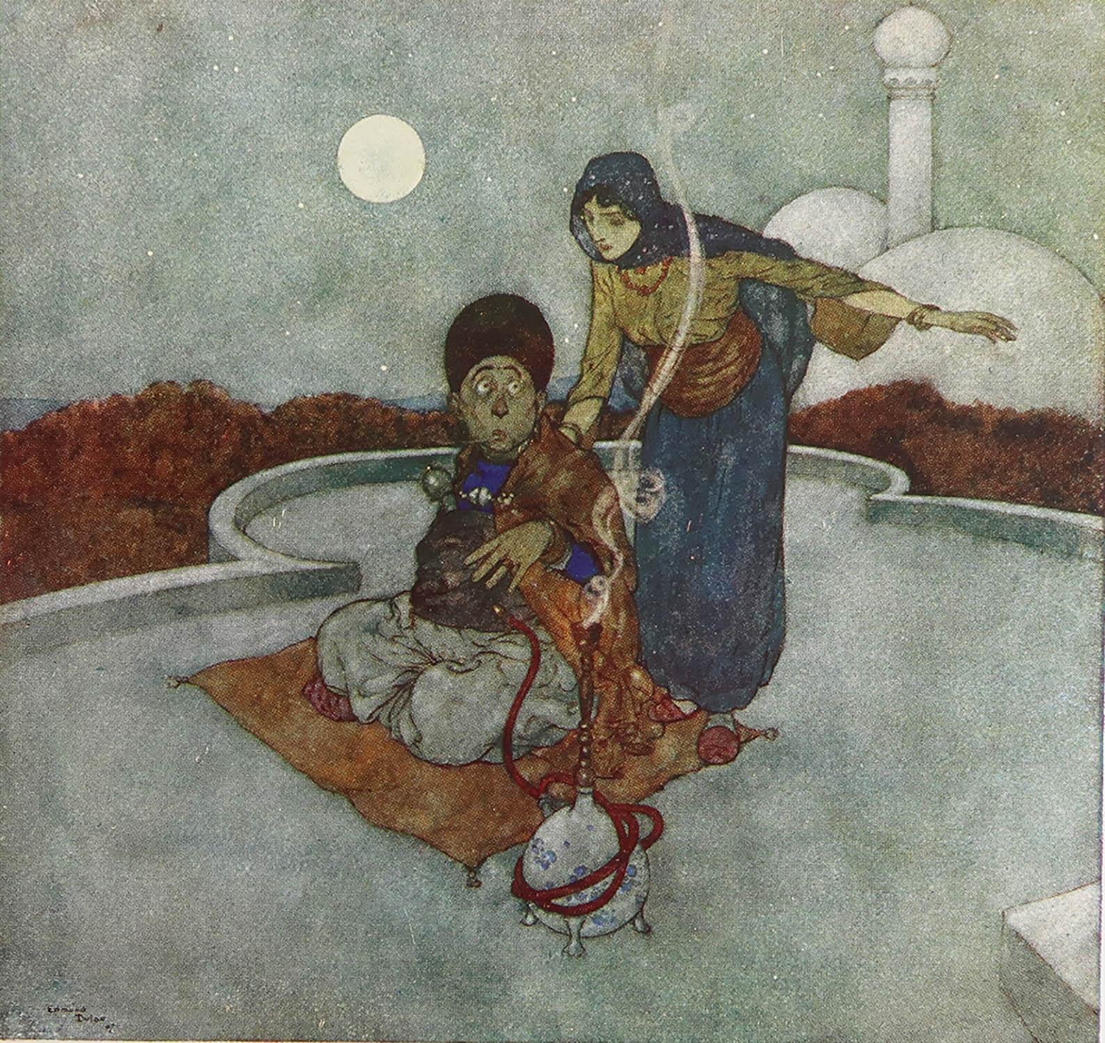 Lovely image by Edmund Dulac

Lithograph. 

Published circa 1930

The measurement given is the paper size not the actual image.