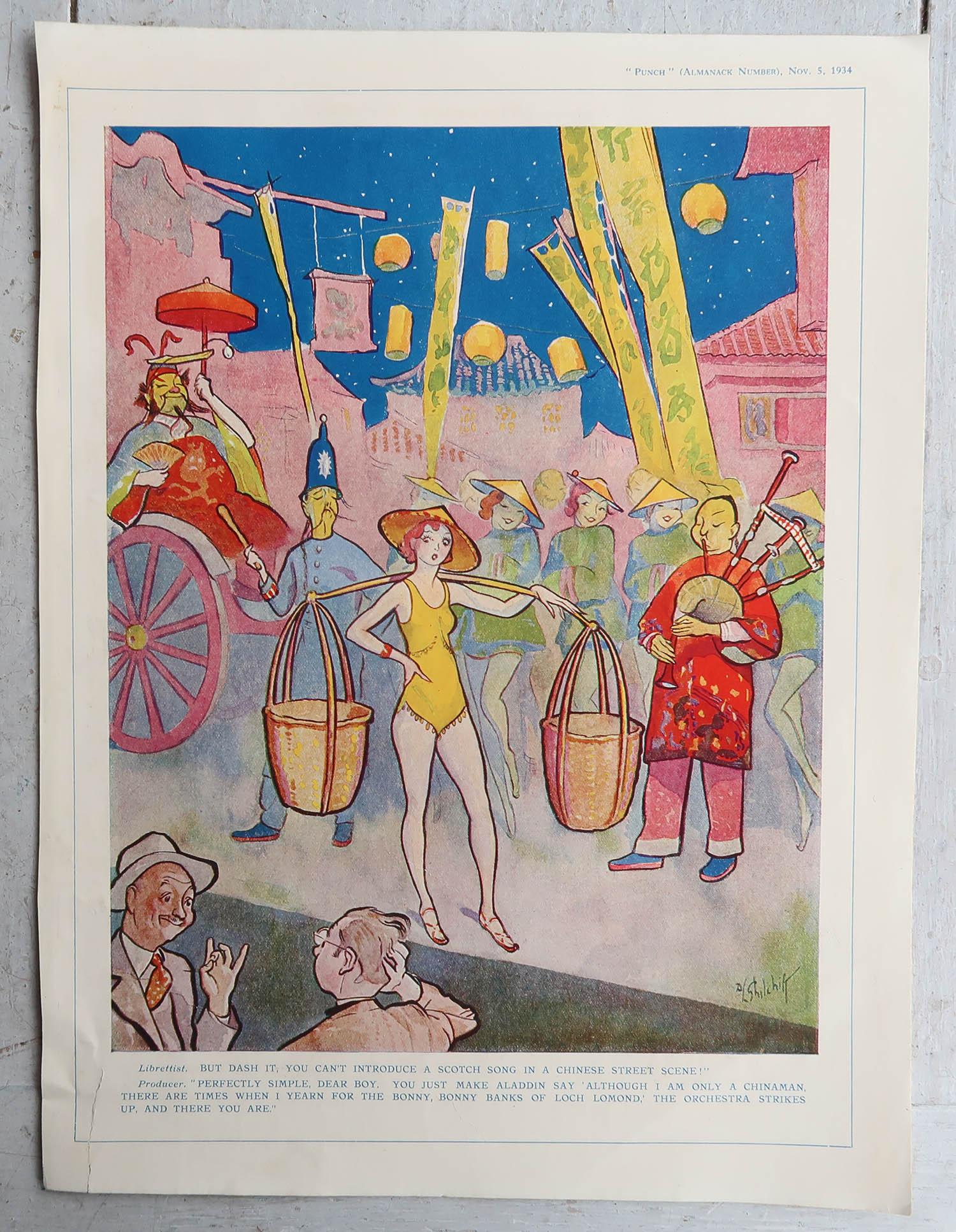 Original-Vintage-Druck eines Cartoons von David Louis Ghilchick, 1934 (Art déco) im Angebot