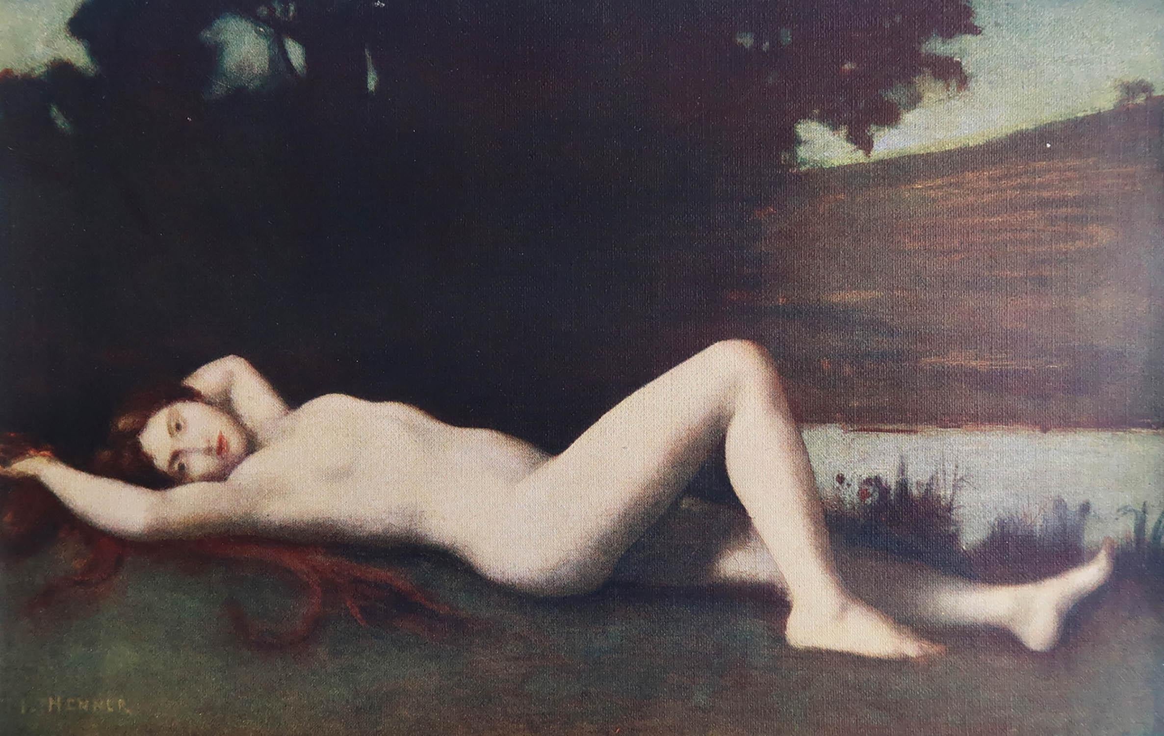 Wonderful print after Jean Jacques Henner

Lovely colors.

Tipped in plate on good quality paper

Chromolithograph 

Published circa 1920

The measurement given below is the off white paper size, not the actual image.

Unframed.

