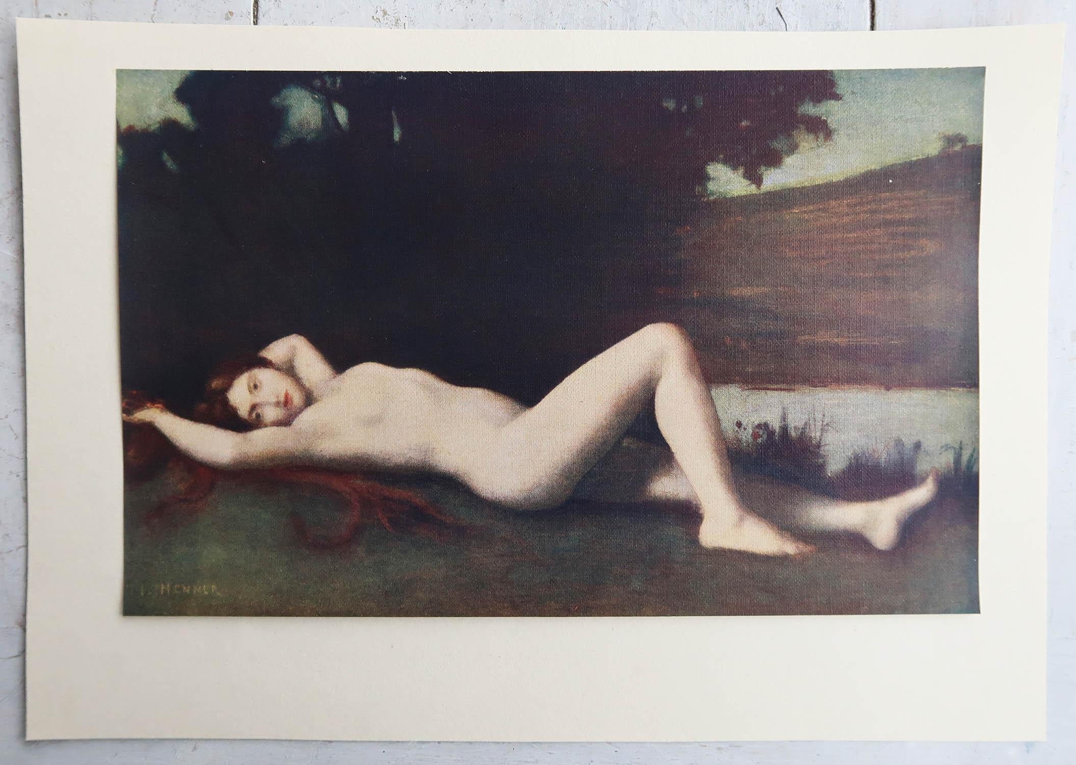 English Original Vintage Print of A Female Nude After Jean Jaques Henner. C.1920 For Sale