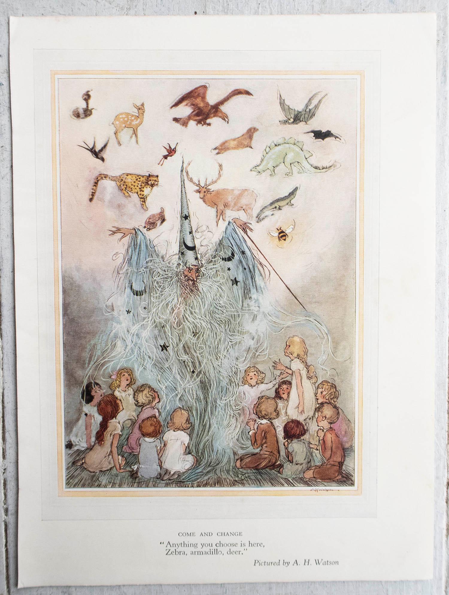 Art Deco Original Vintage Print of A Wizard and Children by A.H Watson. 1930's For Sale