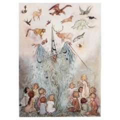 Original Vintage Print of A Wizard and Children by A.H Watson. 1930's