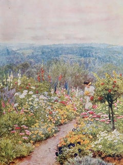 Impresión original de época de un jardín campestre inglés según Helen Allingham