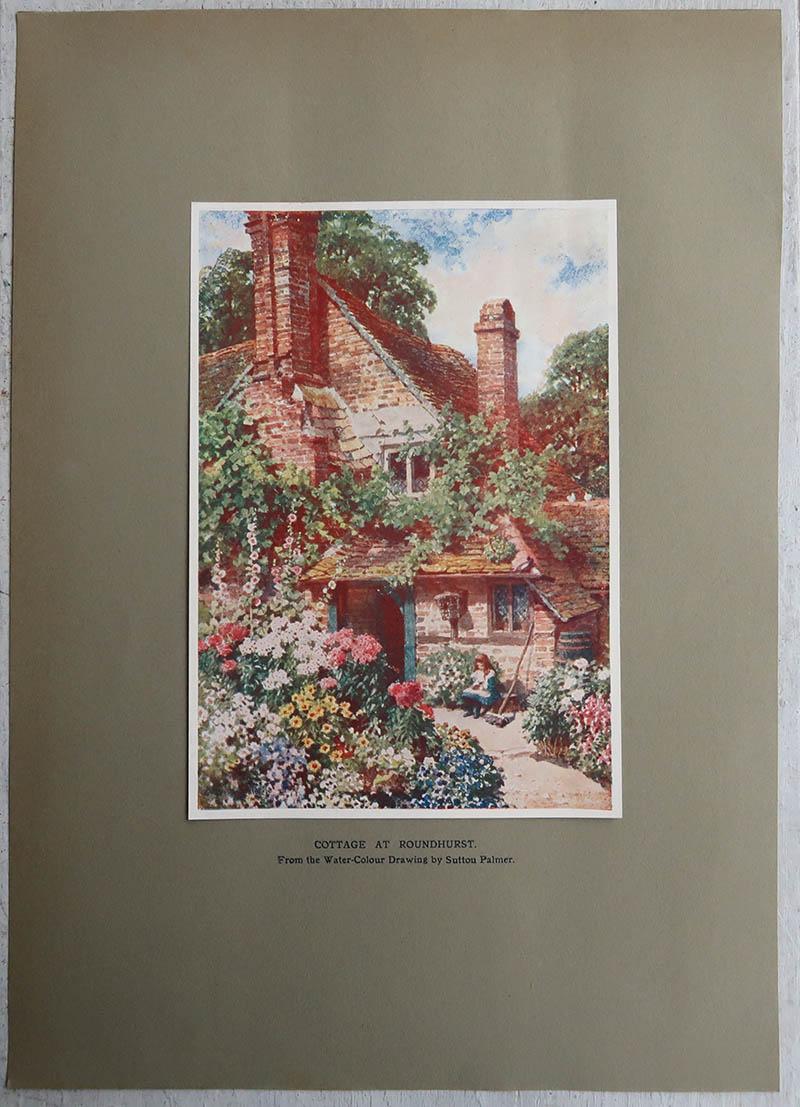 Impresión original de época de un jardín campestre inglés según Sutton Palmer Británico en venta