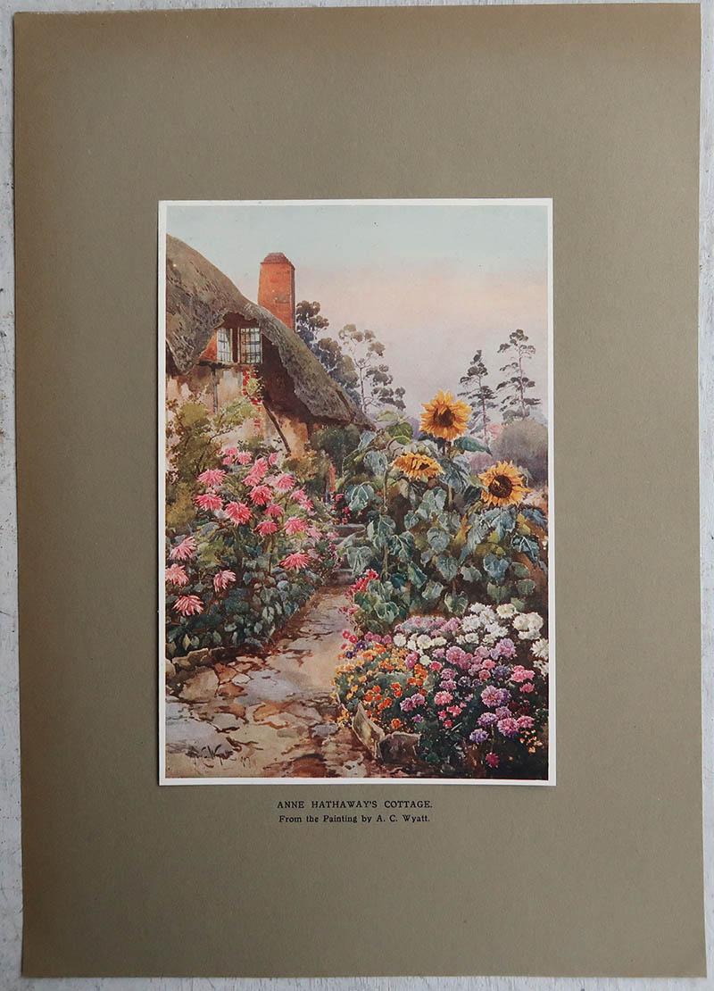 Britannique Impression originale du cottage d'Anne Hathaway d'après A.C. Wyatt. C.1920 en vente